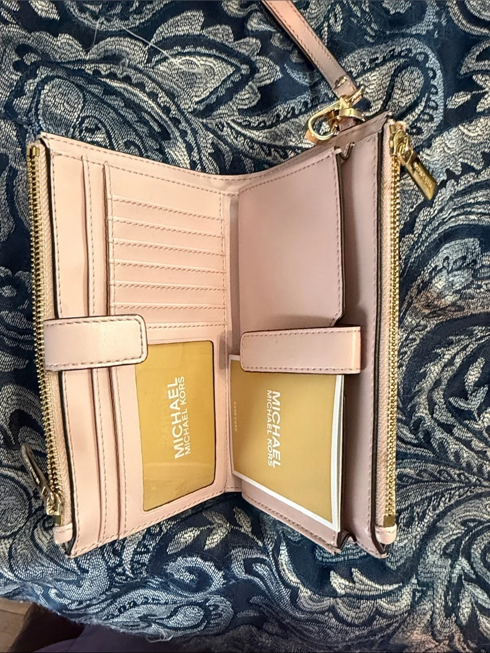 Michael Kors Brown Monogram Zip Wristlet with Gold Logo